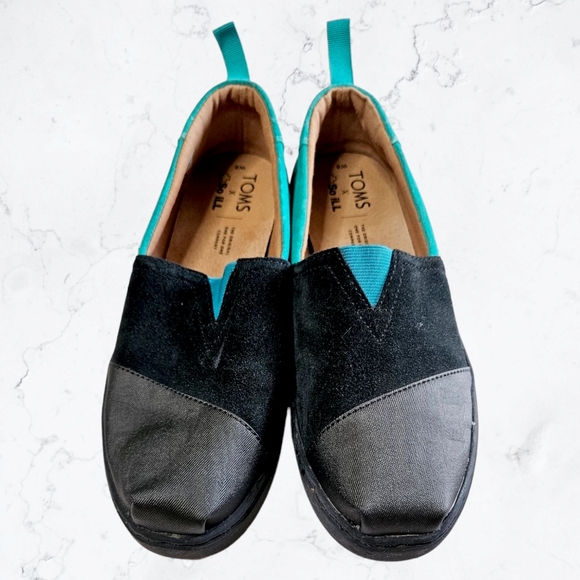 Toms x So iLL Collab Teal and Black Suede Colorblock Sneakers Slip-On Flats - Picture 4 of 9